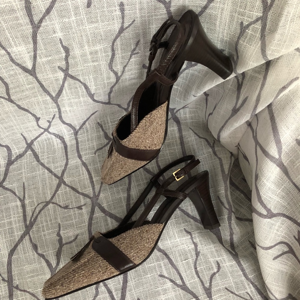 Villager by Liz Claiborne Shoes Brown Tweed Leather Sling Backs Sz 6 1/2M - Picture 4 of 7